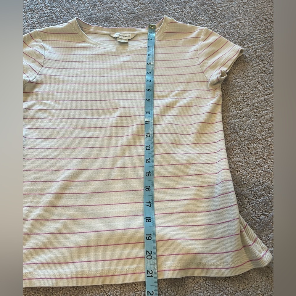 Club Monaco Striped Tee, Tan/White/Pink, Ribbed, Cap Sleeve, Crew Neck, M - Picture 11 of 12